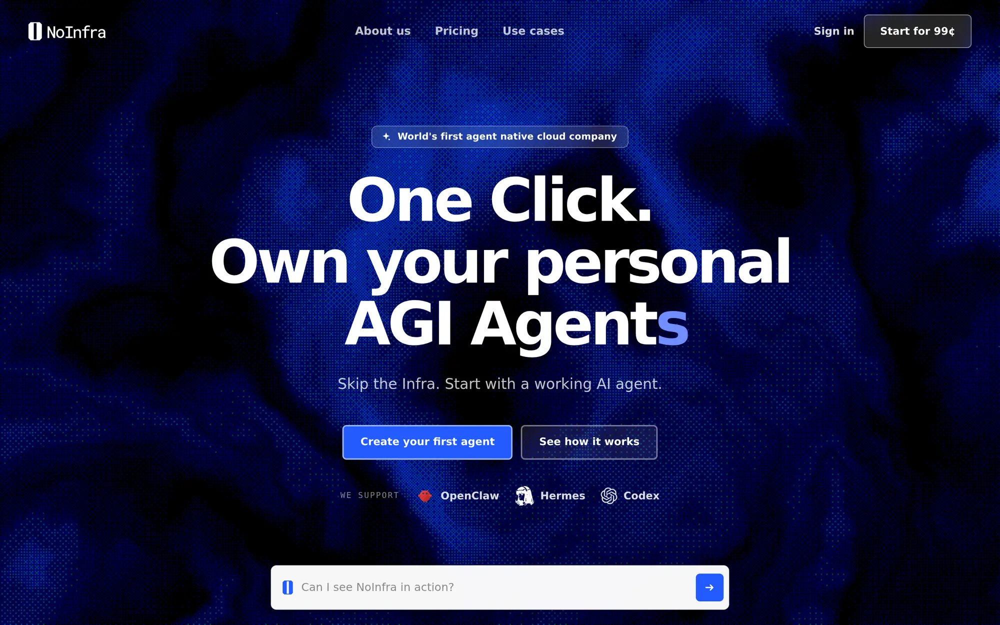 The noinfra.ai home page